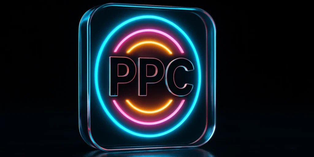 אייקון ניאון “PPC” בתוך טבעות צבעוניות,עלות לקליק