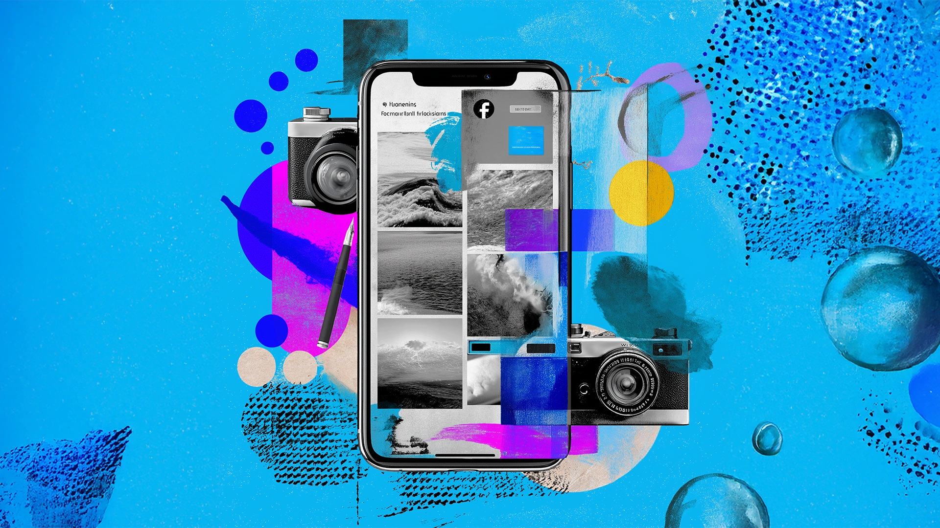 קריאייטיב למודעות פייסבוק: מסך סמארטפון עם גלריית תמונות וצבעוניות - איך לעצור את הגלילה בפיד